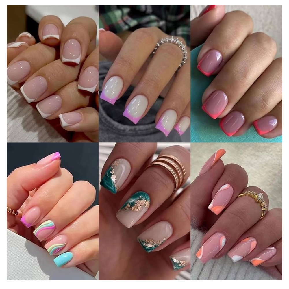 6 Packs (144 Pcs) Press on Nails Square, French Tip Press on Nails